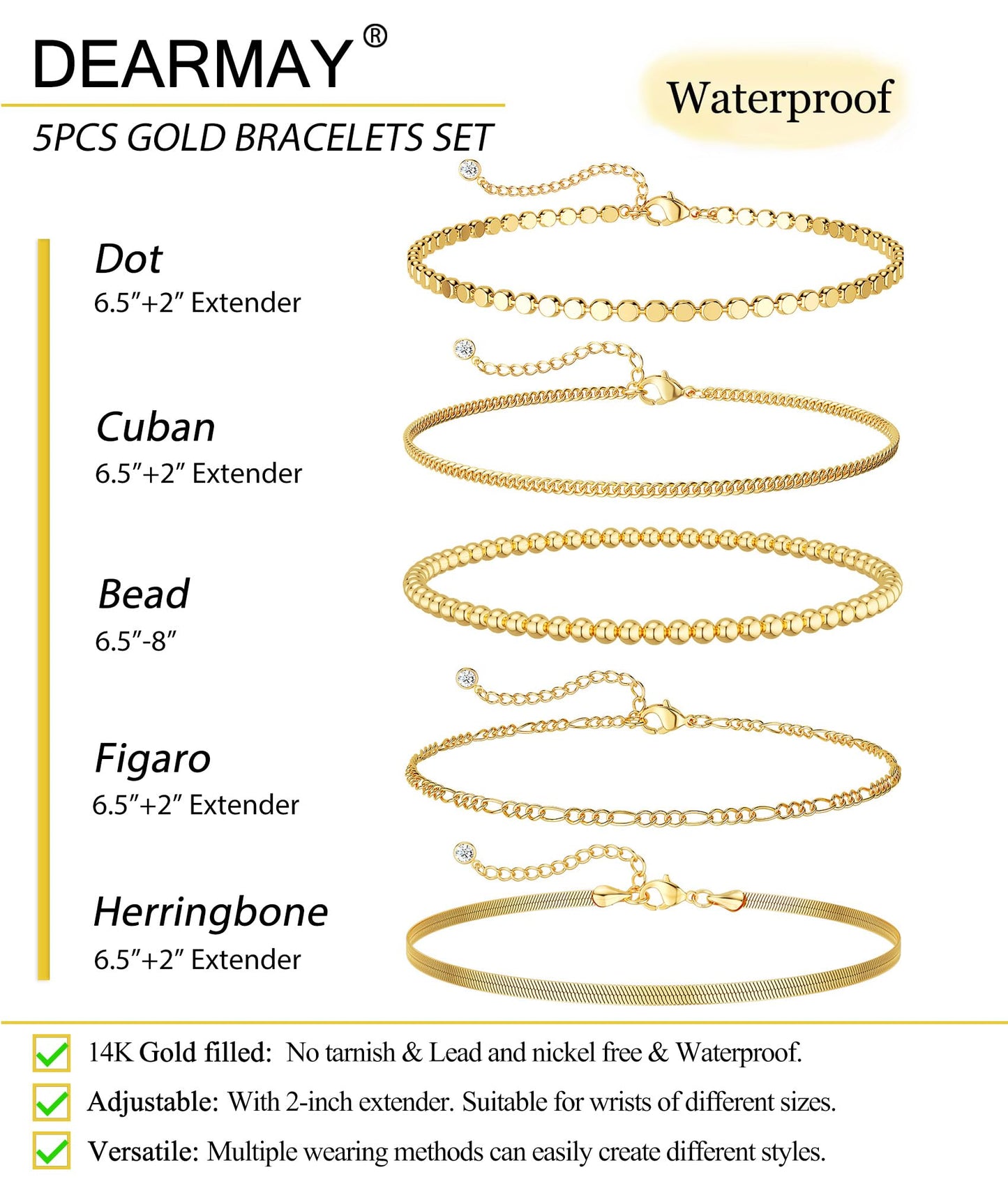 SET DE PULSERAS DEARMAY DAINTY 14K GOLD